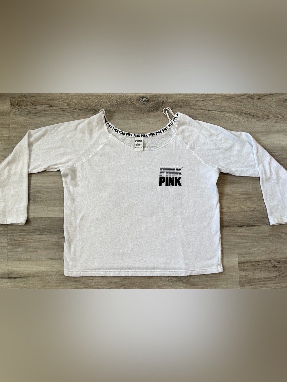 Women’s PINK Victoria Secret White Long Sleeve Semi Off Shoulder Shirt